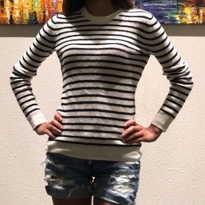 J Crew Black and Cream Striped Sweater